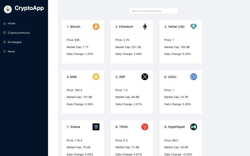 Screenshot of Crypto tracker