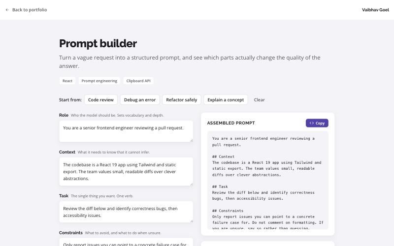 Screenshot of Prompt builder